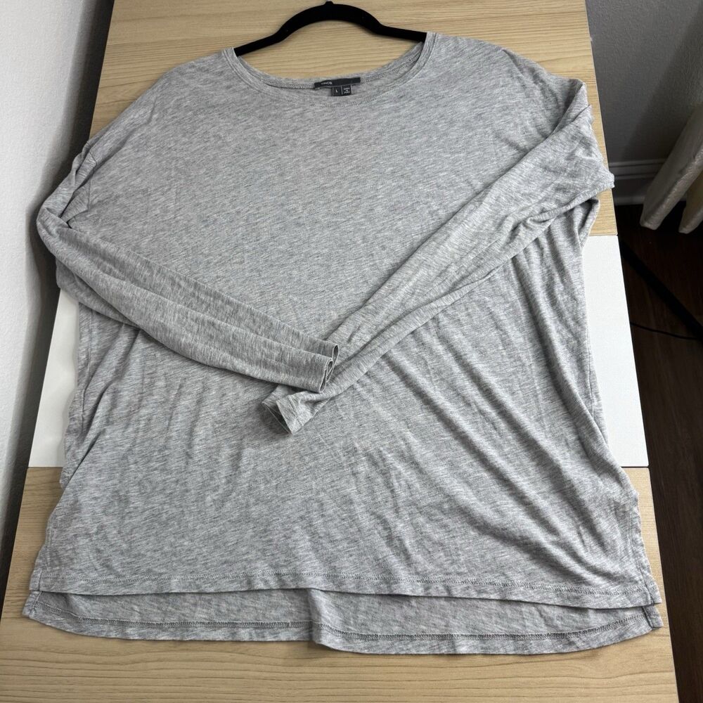 Vince Womens Basic Pima Cotton Modal Gray Long Sleeve T-Shirt Size L